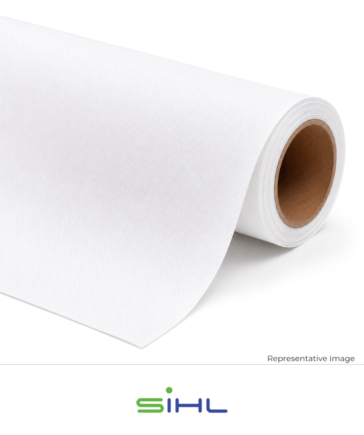 White woven matte polyester fabric roll for wide-format printing.